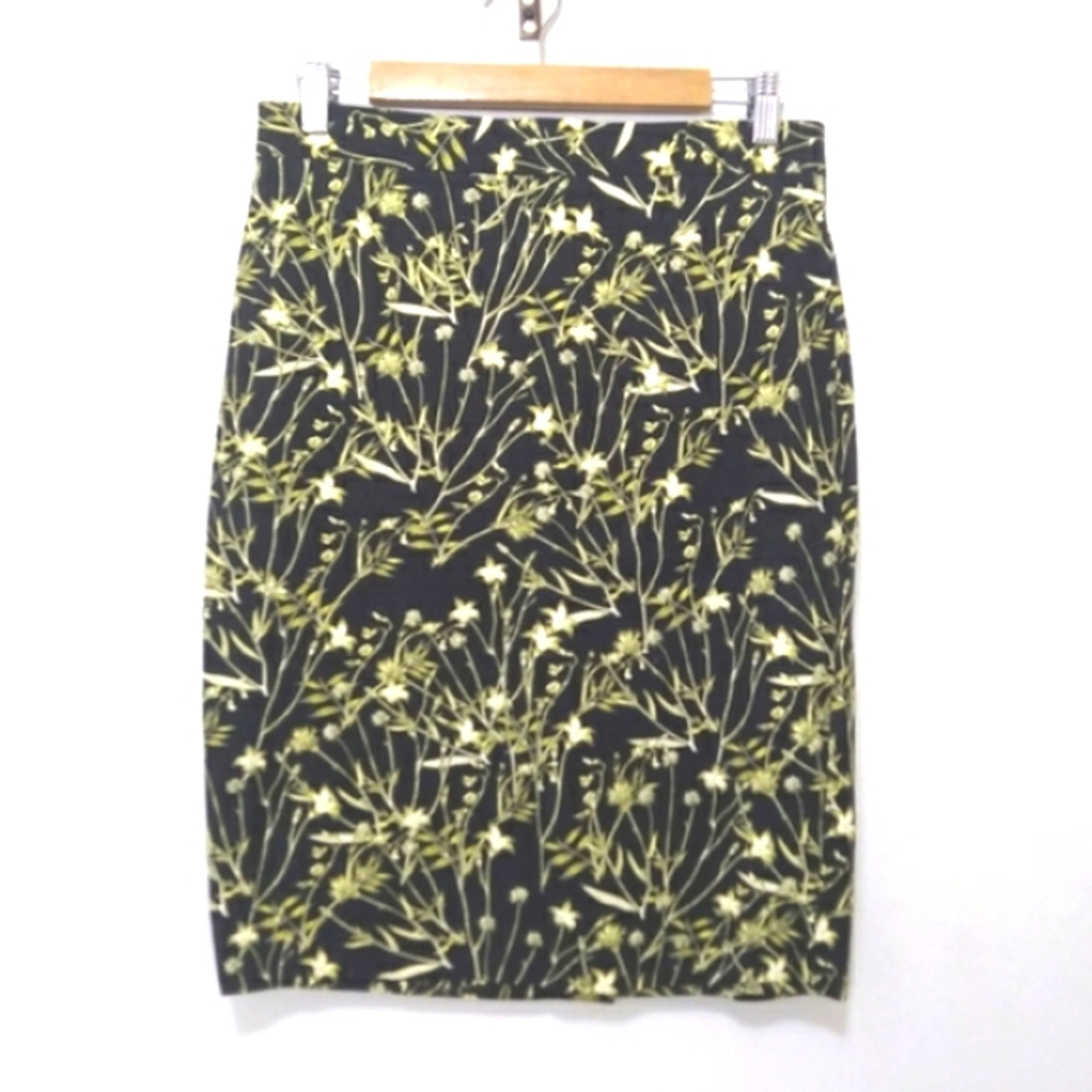 Banana Republic Black Yellow Green Floral Pencil Skirt Size 8 Petite